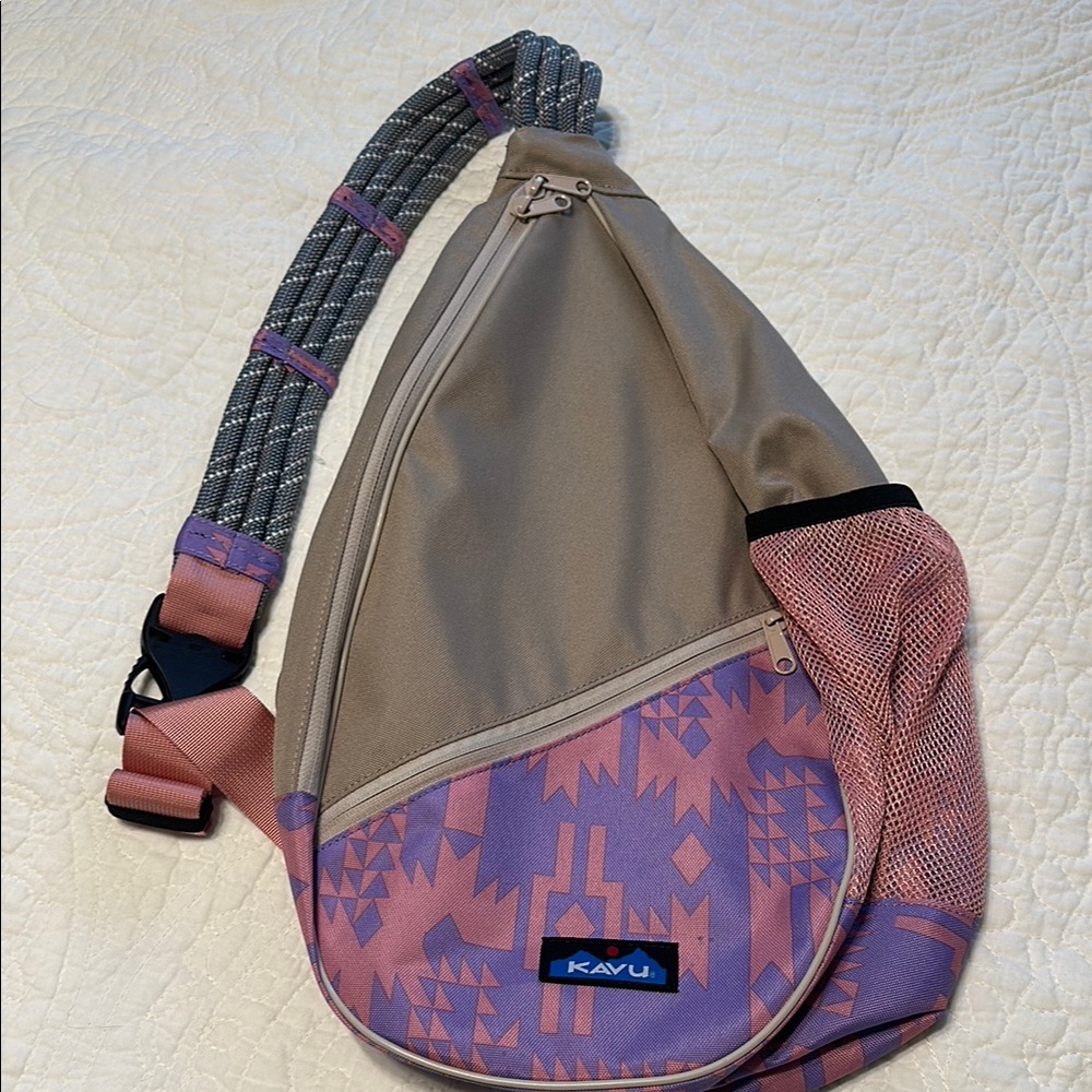 Kavu Pink and Taupe Sling Backpack